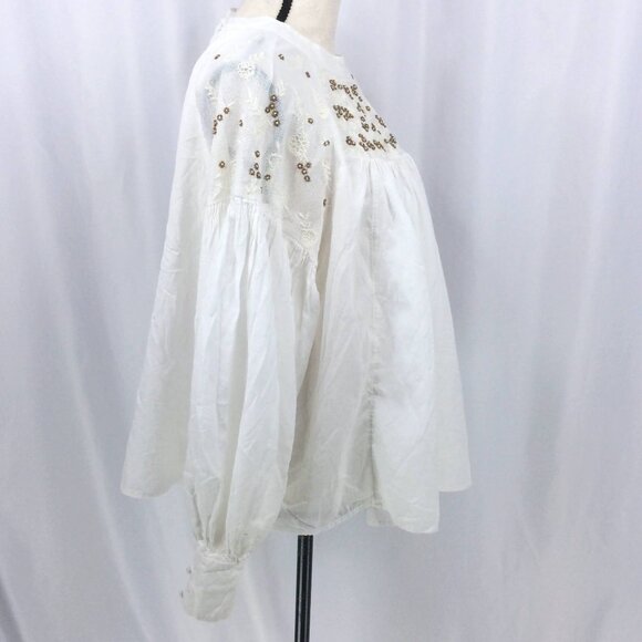 Free People Have It My Way Blouse Womens Size Small Beaded Embroidered Flowy - Picture 3 of 13